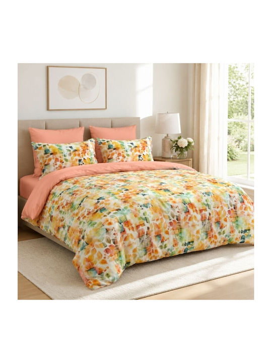 Pucioasa Set Huse Pentru Pilote 240x250cm Superdublu Cu 2 Fețe De Pernă Și 1 Cearșaf Portocalii