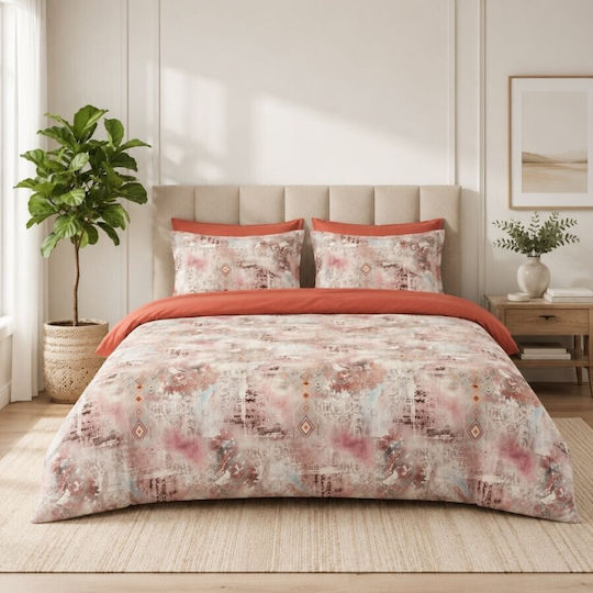 Pucioasa Set Huse Pentru Pilote 100% Bumbac 200x230cm Dublă Cu 2 Fețe De Pernă & 1 Cearșaf Dusty Kilim