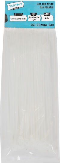 Detoolz Legătură Plastică Cablu 200mmx2.5mm Albă (1 Buc) DZ-CC7104-G01