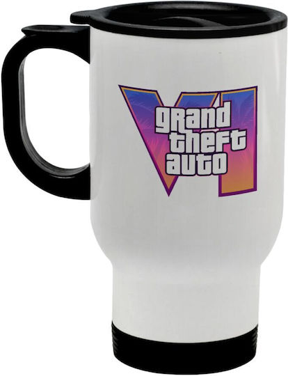 Koupakoupa GTA VI Stainless Steel Thermos Bottle 450ml White with Handle and Straw