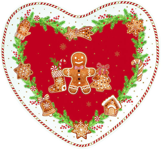 Easylife Fancy Gingerbread Χριστουγεννιάτικη Πιατέλα Πορσελάνινη Καρδιές 20x19εκ.