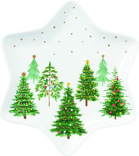 Easylife Festive Trees Christmas Porcelain Platter Stars 22.5x22.5x22.5cm