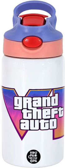 Koupakoupa Gta Vi Неръждаема Стомана Детска Бутилка За Вода със Сламка Розова 350ml