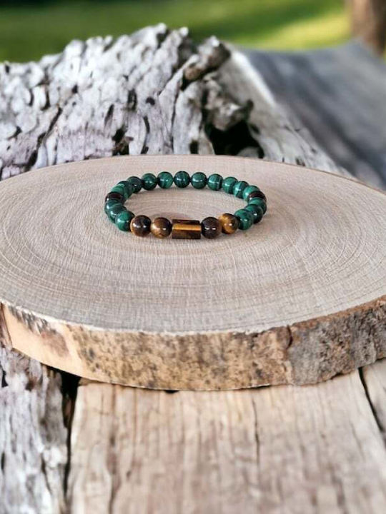 Men's Hajari Bracelet Made Natural Malachite Crystals Tiger's Eye