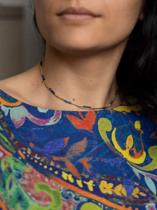 Colier Elegant Choker din Piatră Naturală Sodalit Semi-prețioasă Placat Cu Aur 18k Vania
