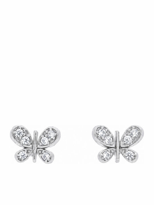 Детски Обици Studs Пеперуди от Бяло Злато 14 Карата