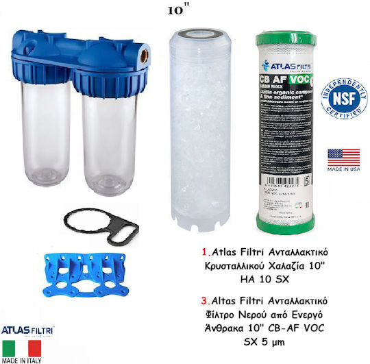 Atlas Filtri 3P AFO SX Senior Plus Duplex Water Filter Device Double Under Sink / Central Supply 3/4'' with Replacement Filter 8021647205484778