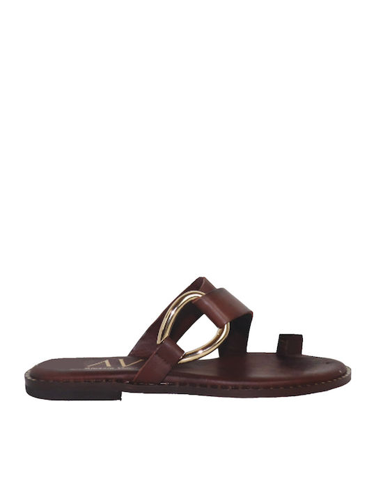 Leder Flache Sandalen Für Damen Braun