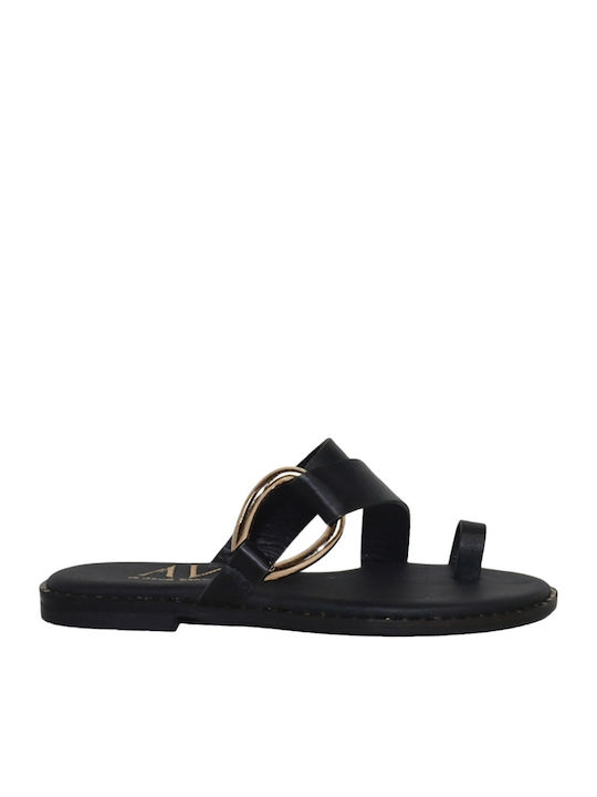 Deri Damen Flache Sandalen Schwarz