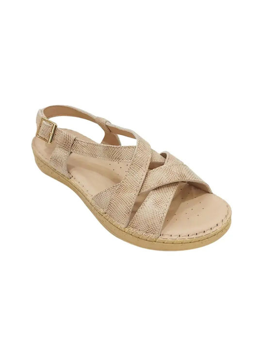 Leder Flache Damen Sandalen Beiges