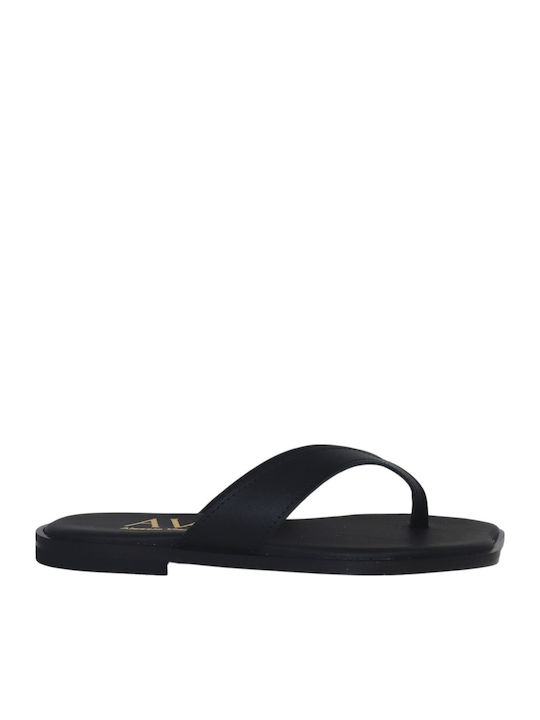 Deri Damen Flache Sandalen Schwarz