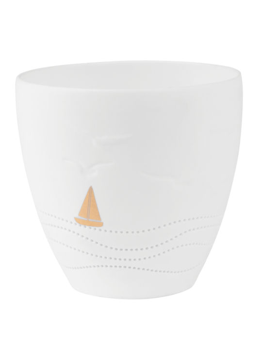 Raeder Sound Of The Sea Porcelain Candle Holder Suitable for Tealights in Gold Colour 9.5x9.5x9cm