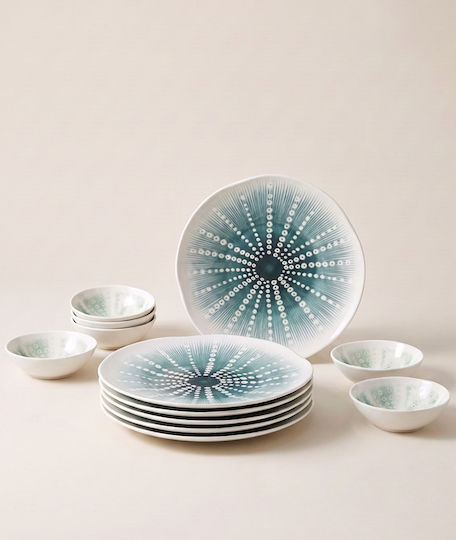 Ionia Αχινός Blue Porcelain Dinnerware Set 12pcs