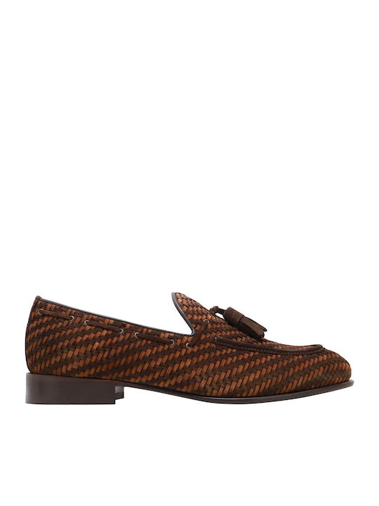 Καλογήρου Suede Ανδρικά Loafers σε Καφέ Χρώμα