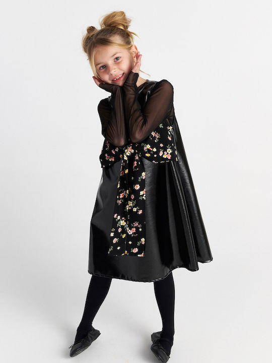 Kinderkleid Ärmellos Tüll Blumen Set aus 2 mit Deckel Schwarz