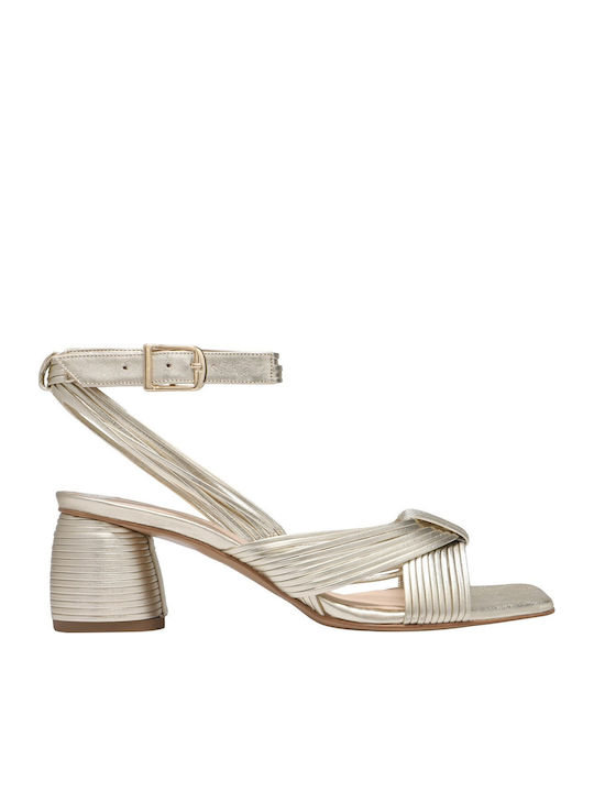 Kalogirou Leather Gold Sandals Vivian
