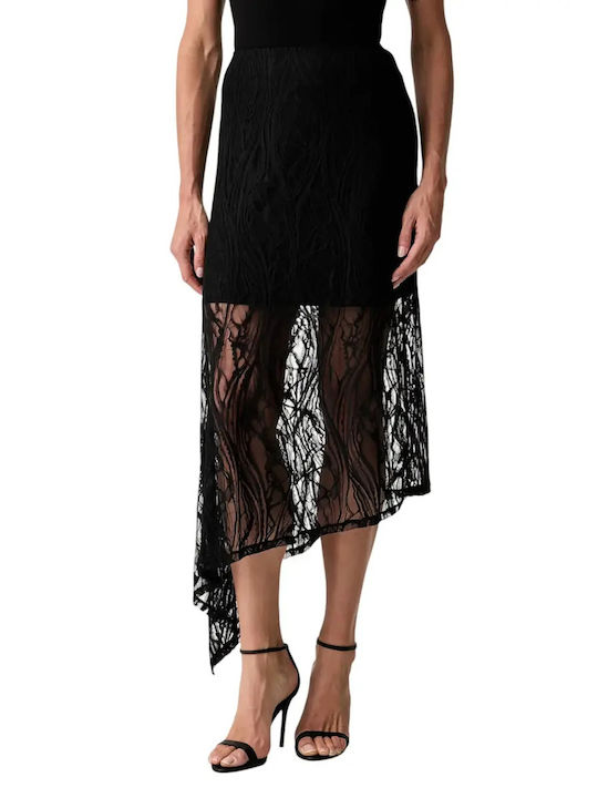 Hohe Taille Midi Damenrock Schwarz