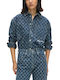 Long Sleeve Women's Denim Shirt Blue