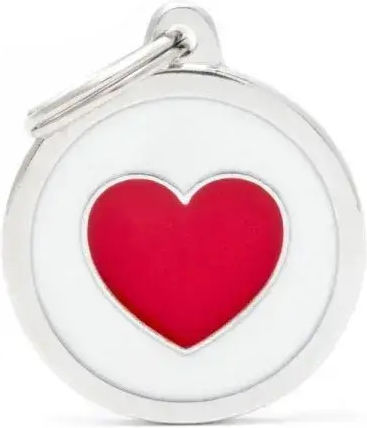 My Family Charms Dog ID Tag Circle Heart White-Red Myfamily