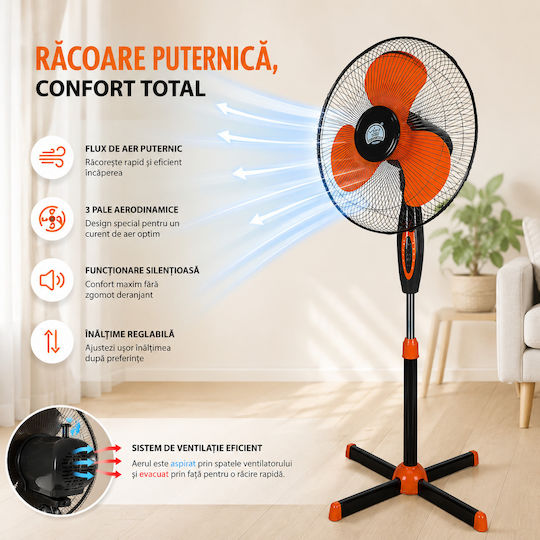 Ventilator Pe Piedestal Diametru 40cm Portocaliu