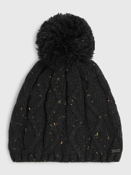 Nora Pom Pom Beanie Unisex Σκούφος Πλεκτός σε Μαύρο χρώμα