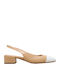 Leather Heels with Chunky Low Heel Beige