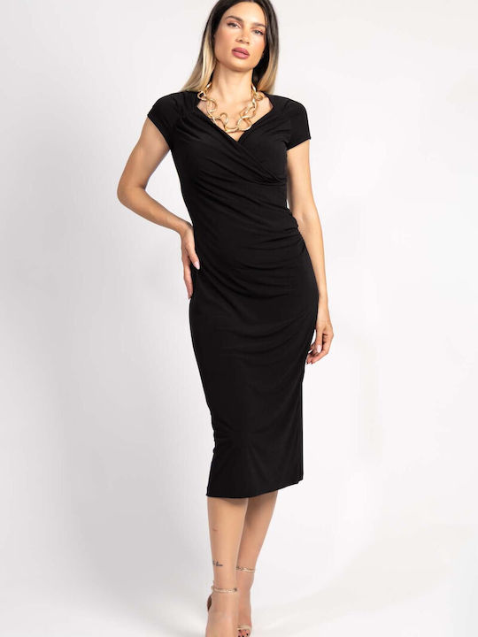 BelleFille Summer Midi Evening Wrap Dress Black