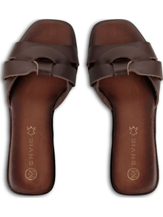 Envie Shoes Leder Flache Damen Sandalen Braun