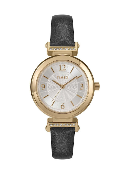 Timex Γυναικείο Ρολόι 31mm Μπαταρίας με Μαύρο Δερμάτινο Λουράκι
