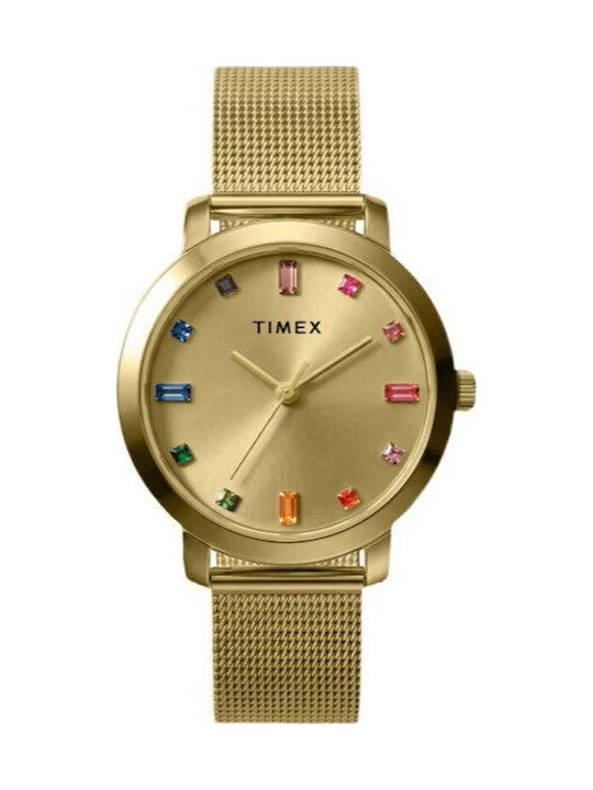 Timex Γυναικείο Ρολόι 31mm Μπαταρίας με Χρυσό Μεταλλικό Μπρασελέ