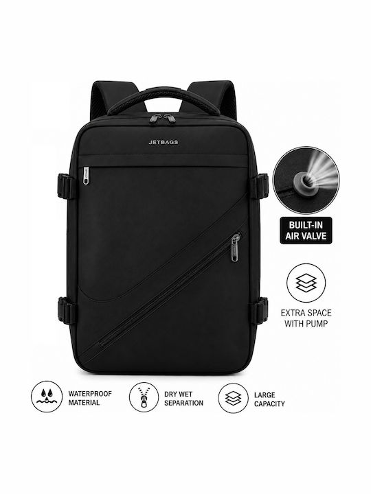 Jetbags Rz29051 Backpack Travel Cabin Size 40x20x30cm Waterproof Laptop Compartment & Compression Valve Black
