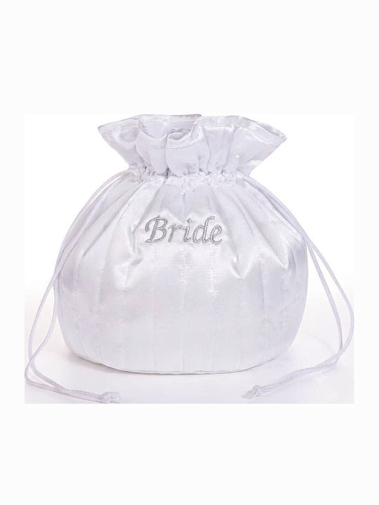 Neseser Handmade Satin Pungă Albă Argintie Brod...