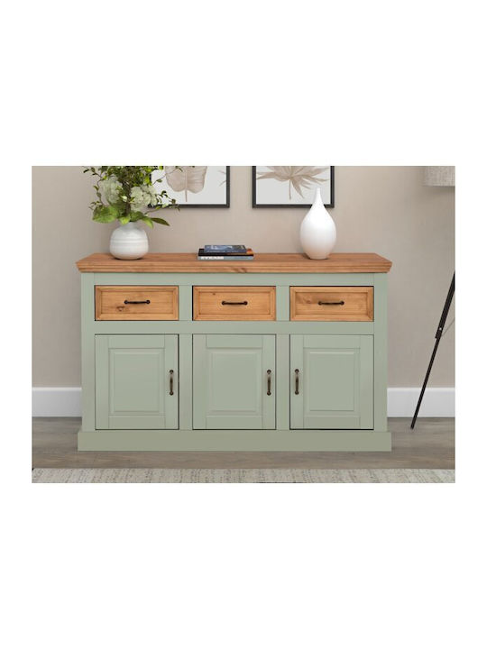 Sideboard Tolelio 101 aus Massivholz & Metall mit Schubladen Grün 145x38x87cm