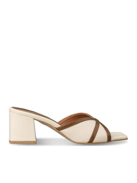 Envie Shoes Mules din Piele cu Toc în Culoare Albă