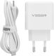 Veger Încărcător cu Port USB-A și Port USB-C și Cablu USB-C - USB-C 65W Power Delivery / Quick Charge 3.0 Alb (TR67)