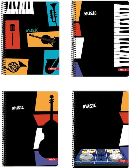 Tettris Spirale Musik Schulfachheft A4 60 Papiereinlagen 2 Themen (Verschiedene Designs)