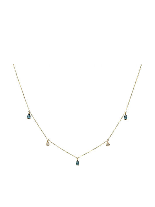 Necklace From 9 K Gold With Blue Zircon