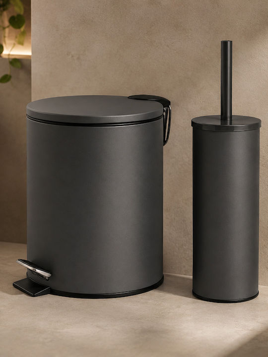 Eurocasa Set Metalic Perie WC și Coș de Baie Soft Close 5 l Bronzat