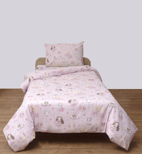 Viopros Set Baby Duvet Cover with Pillowcase Kat Pink 120x160cm