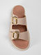 Leather Women's Flat Sandals Flatforms Brown