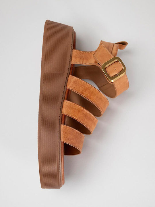 Δερμάτινα Γυναικεία Σανδάλια Flatforms Ταμπά