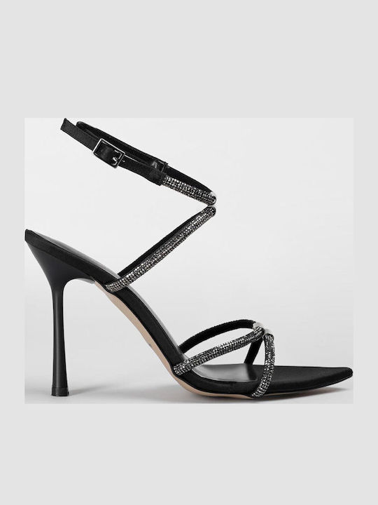 Fabric Sandals with Strass Black