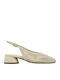 Leather Heels with Chunky Low Heel Beige