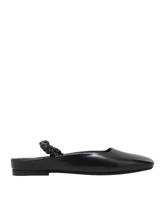 Poeve Flat Leder Damen Pantoletten in Schwarz Farbe