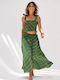 Set Mit Hohe Taille Maxi Rock Grün