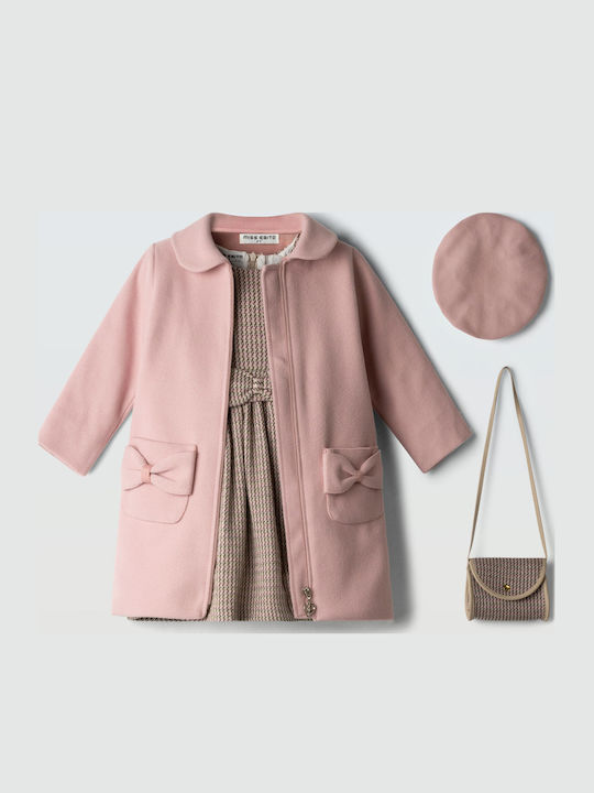 Mädchenkleid Futter Langärmelig Blumen Set aus 2 mit Mantel und Zubehör Rosa