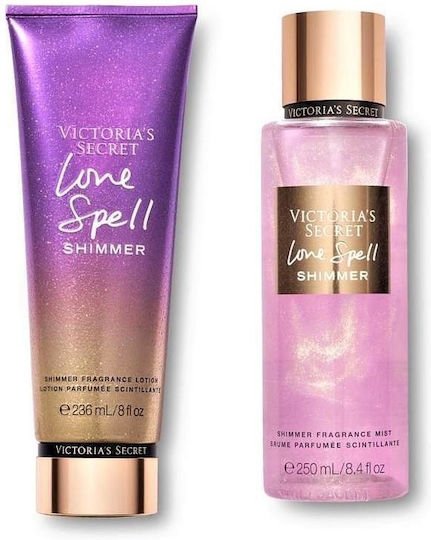 Victoria's Secret Love Spell Shimmer Set Cadou – Loțiune de corp + Fragrance Mist – Set Parfumat Pentru Femei Cu Efect Strălucitor