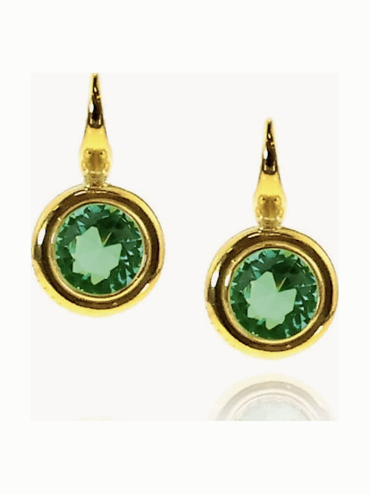 Dangle Earrings Made of Gold Plated Silver with Green Stones