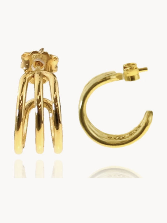 Single Gold Plated Silver Hoop Earring with Stones