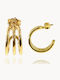 Single Gold Plated Silver Hoop Earring with Stones